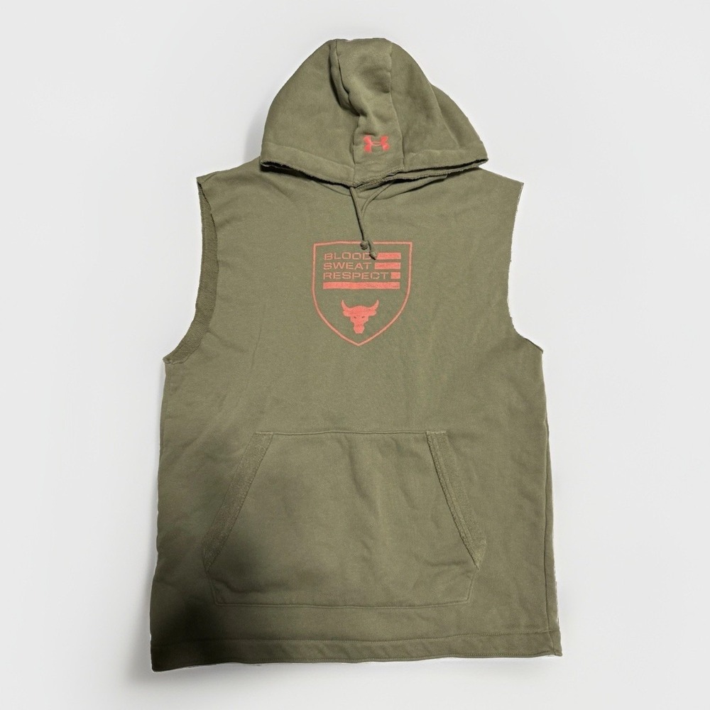 Under Armour Project Rock Hoodie Mens M Green Sleeveless Pullover Gym Training